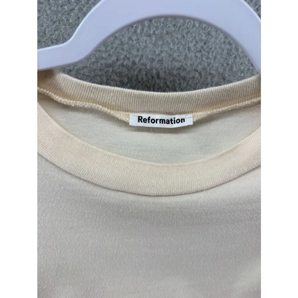 Reformation XS Cream Organic Cotton Long Sleeve Cropped Tee Top